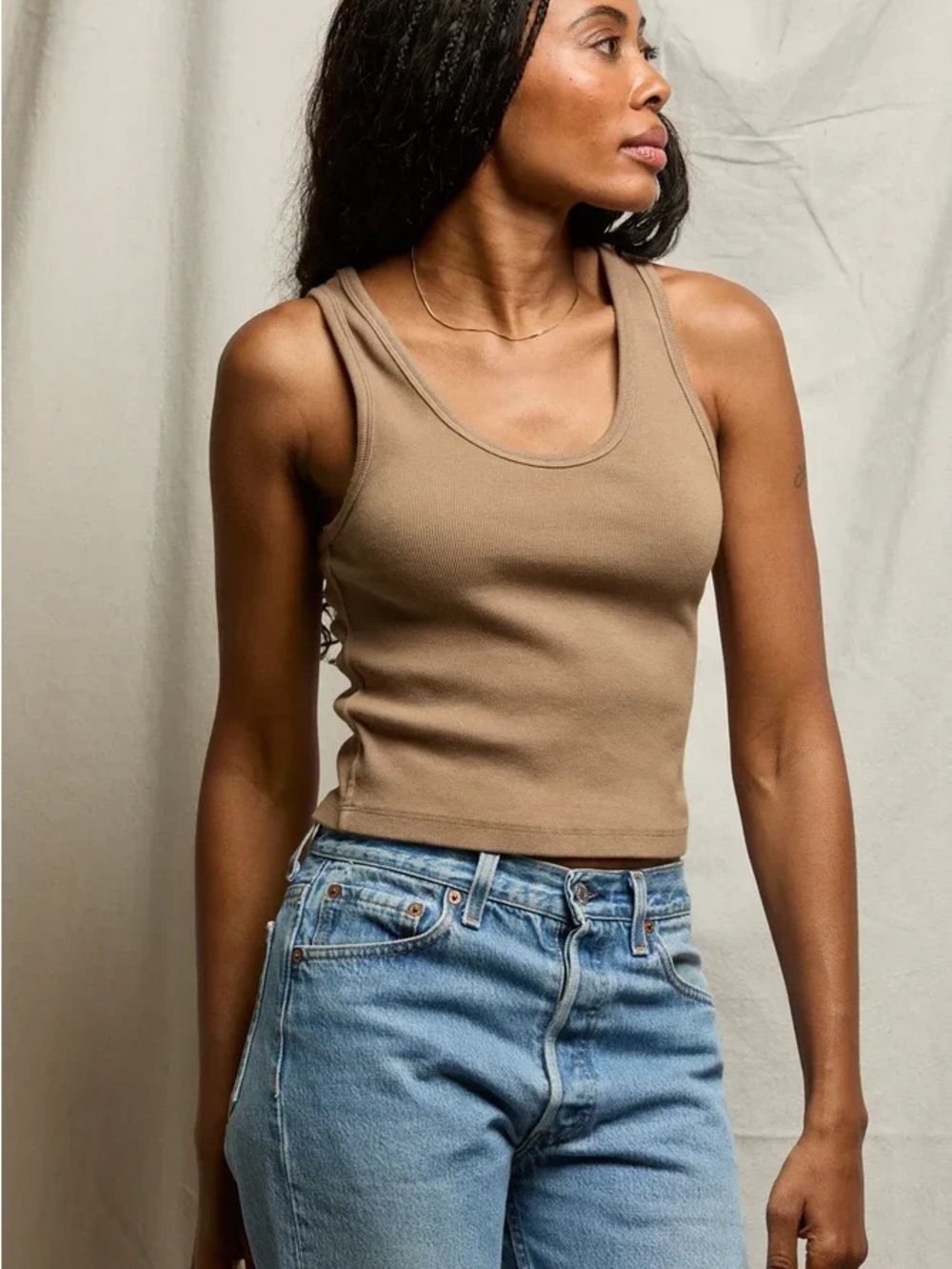 Perfect White Tee Tank Top Women’s M Blondie Ribbed Cotton Camel Brown